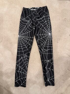Goldsheep Black Leggings with White Spiderweb Print